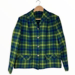 50’s Vintage Pendleton Green Blue Plaid Jacket